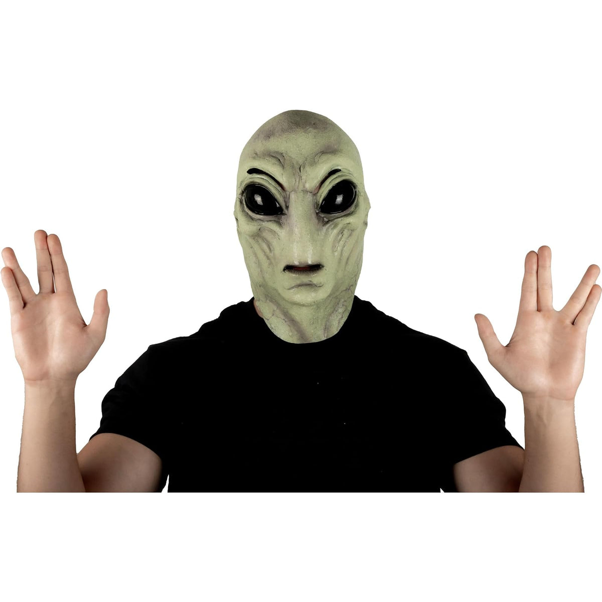 REV Máscara de Látex Alien Verde con Cuello, Máscara de Extraterrestre Verde Realista Talla Mediana para Halloween, Disfraces Espaciales y Cosplay Sci-Fi
