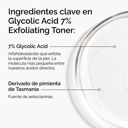 The Ordinary Glycolic Acid 7% Exfoliating Toner, Exfoliante con Ácido Glicólico al 7% — Tónico de uso diario para una piel más radiante y con textura más suave
