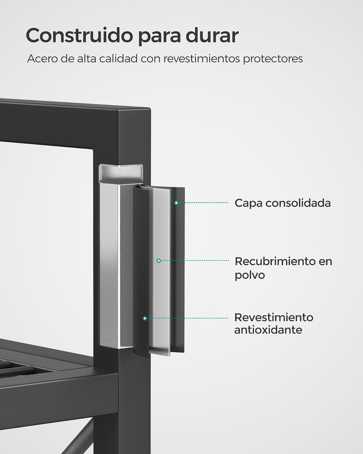 SONGMICS Estantería Metálica de 3 Niveles con Ruedas, 80 cm de Ancho | Estantería de Malla con Marcos Laterales en X, para Entrada, Cocina, Salón, Baño, Negro mate, Colección DACEY MBSC183B01