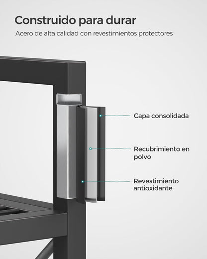 SONGMICS Estantería Metálica de 3 Niveles con Ruedas, 80 cm de Ancho | Estantería de Malla con Marcos Laterales en X, para Entrada, Cocina, Salón, Baño, Negro mate, Colección DACEY MBSC183B01