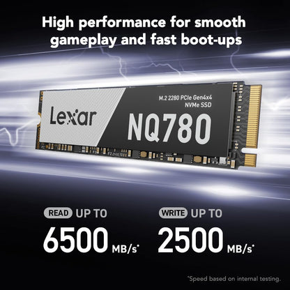 Lexar 1TB NQ780 SSD PCIe Gen4 NVMe M.2 2280 Unidad Interna de Estado sólido, hasta 6500/2500 MB/s de Lectura/Escritura, Compatible con PS5, para Jugadores y Creadores (LNQ780X001T-RNNNU)