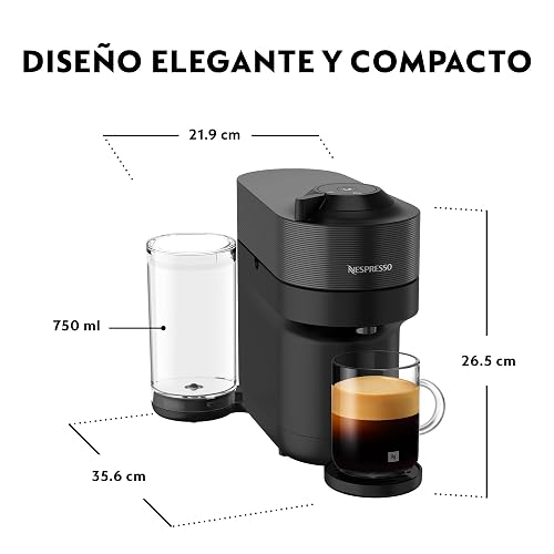 Nespresso Cafetera Vertuo Pop Negra con Espumador + 12 Cápsulas | Incluye 12 Cápsulas de regalo y Espumador de leche