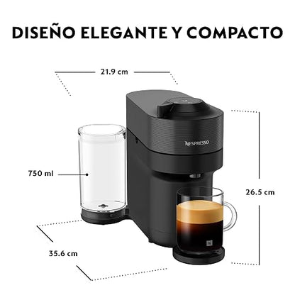 Nespresso Cafetera Vertuo Pop Negra con Espumador + 12 Cápsulas | Incluye 12 Cápsulas de regalo y Espumador de leche