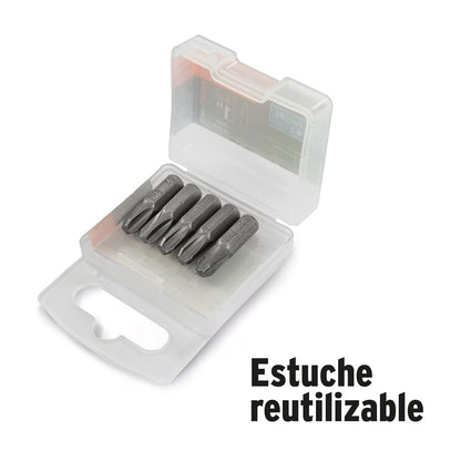 Truper PUDE-2002, Estuche con 5 puntas pozidriv combinadas largo 2"