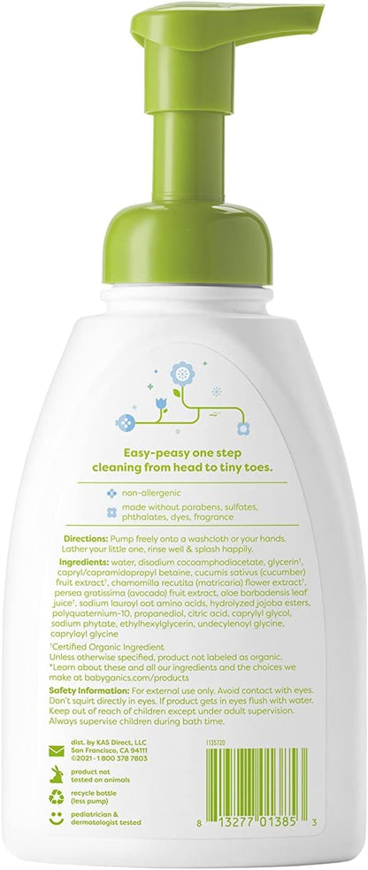 Babyganics Shampoo y Gel de Baño Espumosos 2 en 1 Sin Fragancia 473 ml | Hipoalergénico | Sin Lágrimas | Apto para Bebés y Piel Sensible | Sin Parabenos ni Sulfatos