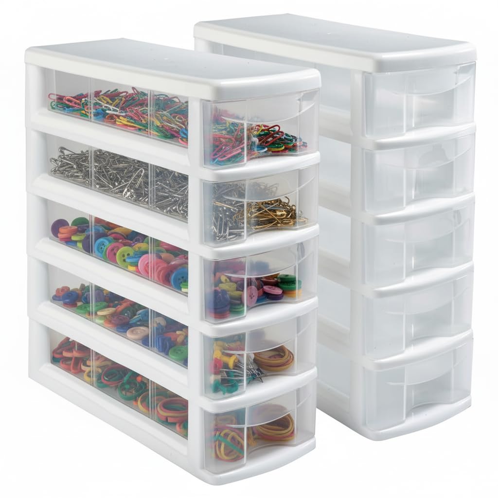 Italhome Cajonera De Plástico, Combo De Mini Organizadores De Escritorio Multiusos Con 5 Cajones Transparentes