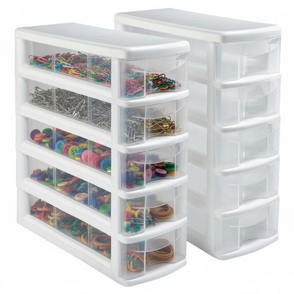Italhome Cajonera De Plástico, Combo De Mini Organizadores De Escritorio Multiusos Con 5 Cajones Transparentes
