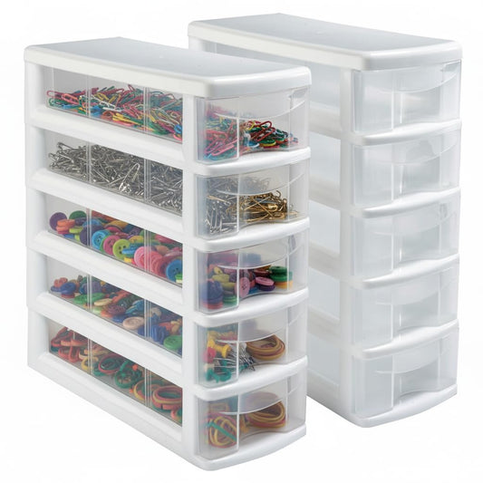 Italhome Cajonera De Plástico, Combo De Mini Organizadores De Escritorio Multiusos Con 5 Cajones Transparentes