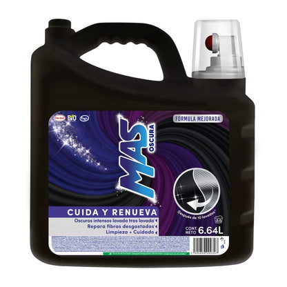 MAS - Oscura Detergente Líquido, 6.64L; Colores Oscuros Intensos con Efecto Suavizante (88 Cargas) para Ropa de Color Oscura y de Mexclilla. Cuida el Color y Conserva la Suavidad