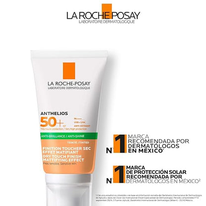 La Roche-Posay Anthelios UVMUNE 400 Oil Control Gel-Crema con Color y FPS 50+, Protector Solar Facial Matificante para Piel Grasa, Resistente al Agua, 50 ml
