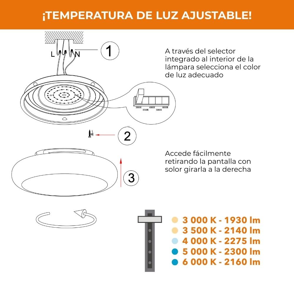 Tecnolite - Lámpara de Techo Plafón LED 27 W, Luz Blanca Ajustable, No atenuable
