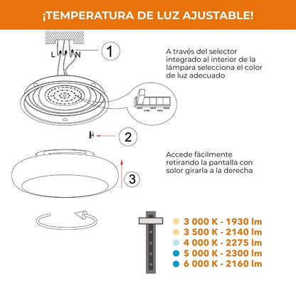 Tecnolite - Lámpara de Techo Plafón LED 27 W, Luz Blanca Ajustable, No atenuable