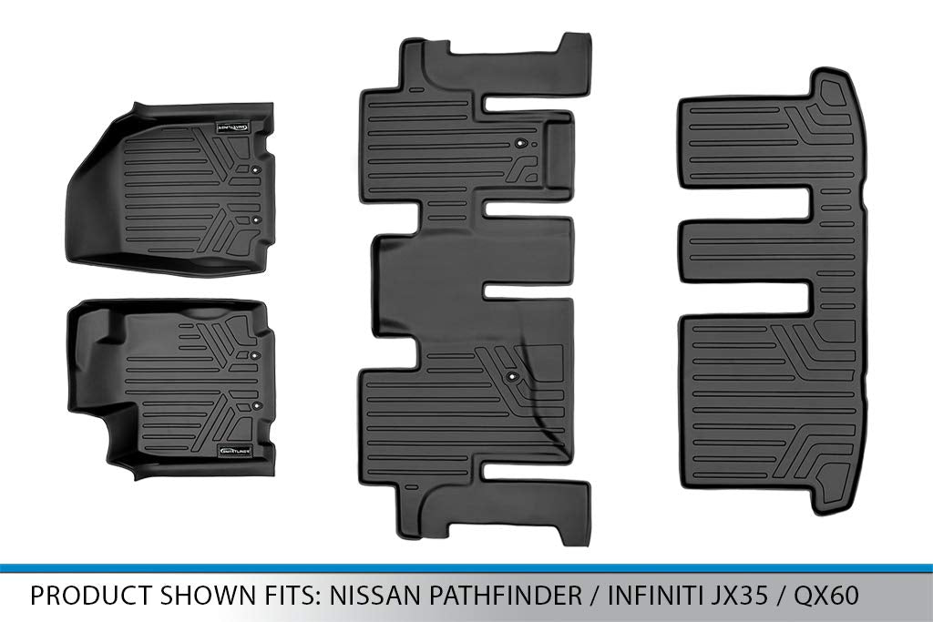 SMARTLINER SA0131/B0131/C0131 Juego Alfombrillas TPE 3 Filas Ajuste Personalizado Negro para Nissan Pathfinder 13-20 Infiniti JX35/QX60 14-20