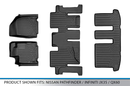 SMARTLINER SA0131/B0131/C0131 Juego Alfombrillas TPE 3 Filas Ajuste Personalizado Negro para Nissan Pathfinder 13-20 Infiniti JX35/QX60 14-20