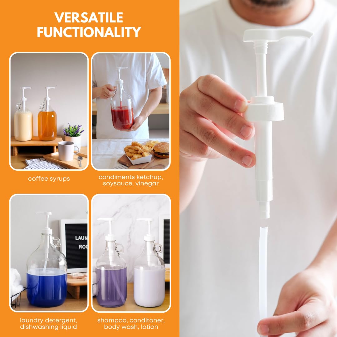 FastRack Jarra de Vidrio de Medio galón para dispensador de detergente de lavandería – Envase hermético con Tapa de Rosca | Base Antideslizante | Dispensador de Bomba de detergente o de Jarabe |