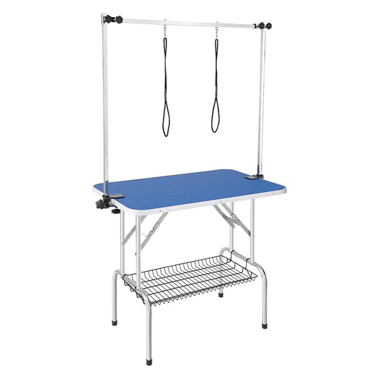 VEVOR Mesa Plegable de Aseo para Mascotas 914,4x609,6 mm Mesa de Aseo para Perros Carga de 149,7 kg Mesa de Peluquería para Perros de Acero Inoxidable con 2 Pinzas 2 Cuerdas Cesta de Almacenamiento