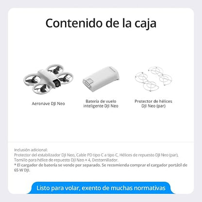 DJI Neo, dron mini con cámara 4K UHD para adultos | 135 g dron que vuela siguiéndote, despega desde la mano, seguimiento de objetivos, QuickShots (sin control remoto)