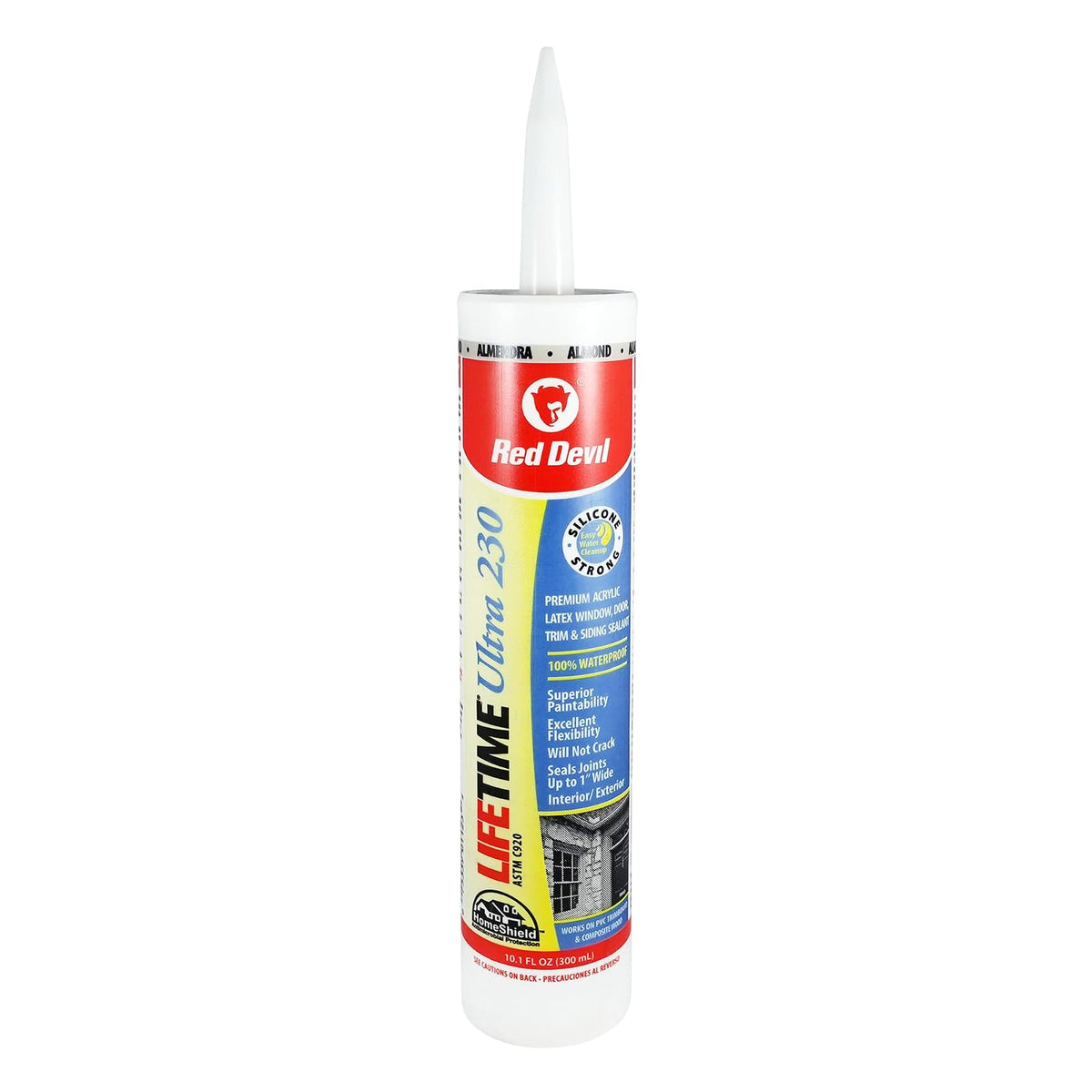 Red Devil 077020 230 Lifetime Ultra Premium Sellador de látex acrílico elastomérico, 10 onzas, almendra