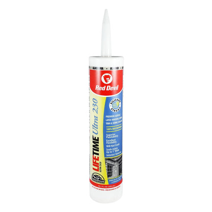 Red Devil 077020 230 Lifetime Ultra Premium Sellador de látex acrílico elastomérico, 10 onzas, almendra
