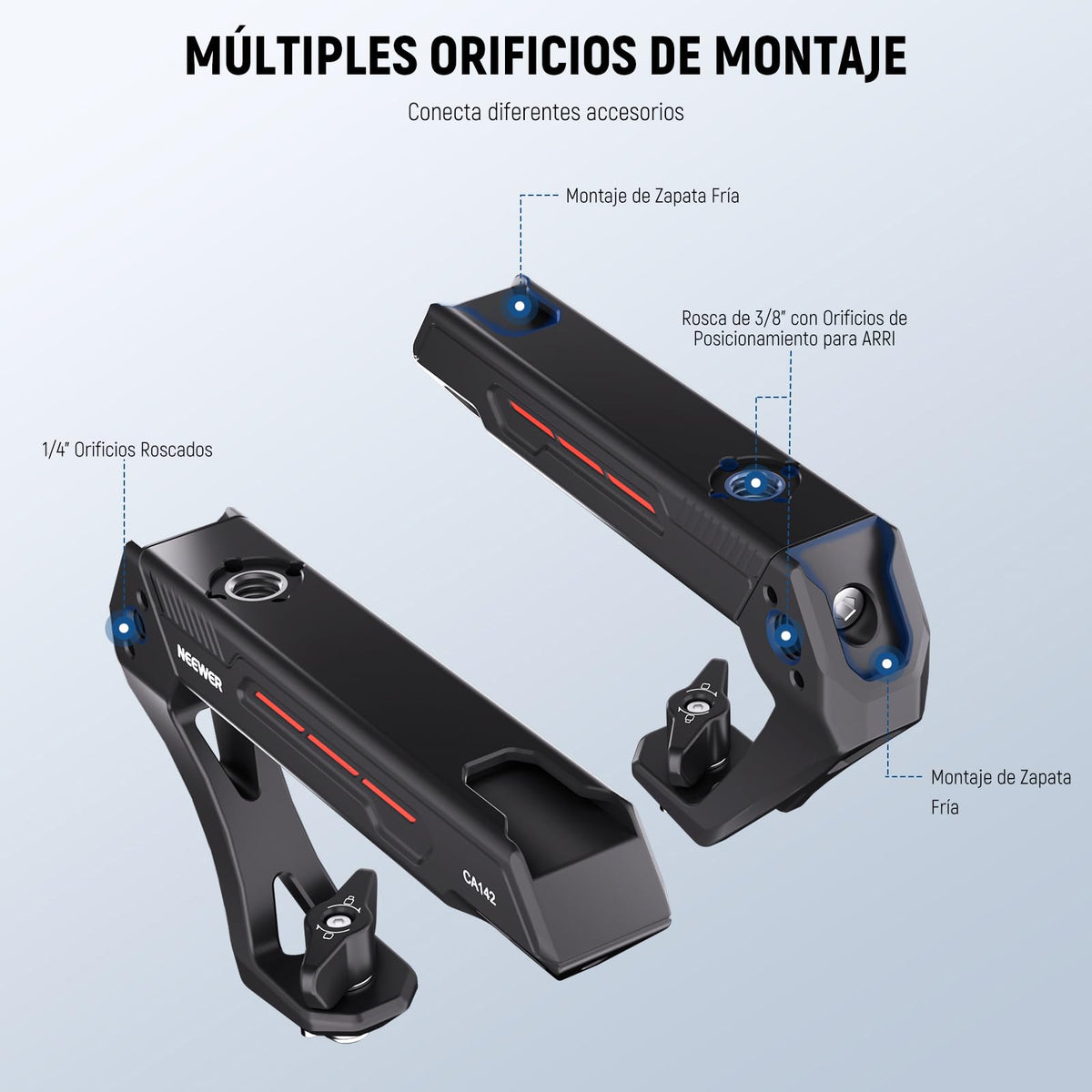 NEEWER BÁSICO Top Handle Cámara Ligera con 3/8" Pin para ARRI, Resistente Jaula Plástica Empuñadura Handle Grip w/ 1/4" 3/8" Agujeros Tornillo & Zapata Fría para Luz Video Mic, Carga Máx 10kg, CA142