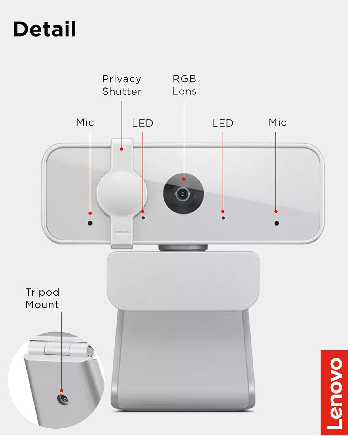 Lenovo Cámara Web 300 FHD | 1080p, ángulo amplio de 95°, rotación panorámica e inclinación, micrófonos duales, obturador de privacidad, plug-and-play