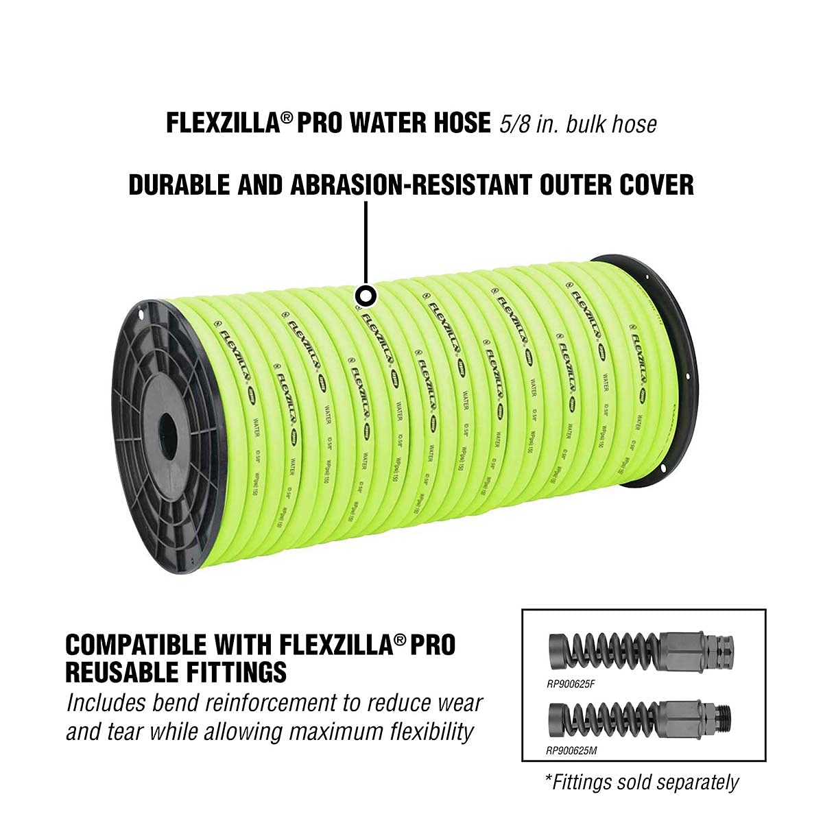 Flexzilla Pro Manguera de Agua HFZ58250YW | 5/8 in x 250 ft, Verde ZillaGreen, Resistente, Ligero, Carrete a Granel