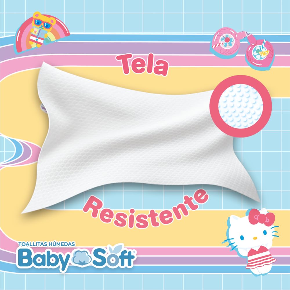 Toallitas Húmedas Baby Soft, Aroma Moras/Explosión Frutal, Hello Kitty and Friends, Caja con 1,440 piezas (18 Paquetes con 80 Toallitas c/u)