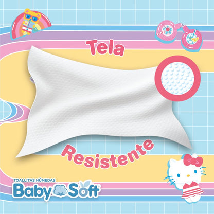 Toallitas Húmedas Baby Soft, Aroma Moras/Explosión Frutal, Hello Kitty and Friends, Caja con 1,440 piezas (18 Paquetes con 80 Toallitas c/u)