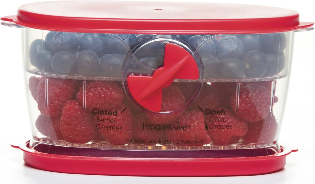 Progressive Recipiente para fruta fresca, vegetales, bayas y lechuga, Berry Keeper, Rojo, 2 Tazas, 1