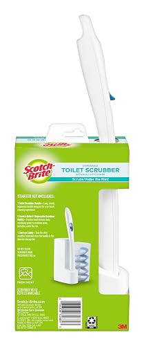 Scotch-Brite Disposable Toilet Scrubber Cleaning System with Built-in Bleach Alternative Cleaner, Easily Scrubs Under the Rim, 1-Handle with Storage Caddy + 5-Disposable Refills