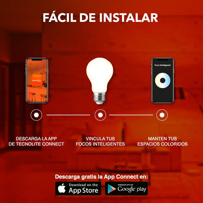 Tecnolite Connect Foco LED Inteligente Filamento A19 WiFi 5.5W - Luz Blanca Dinámica, Atenuable, Bombilla Compatible con Alexa, Google Assistant, Atajos de Siri y App móvil