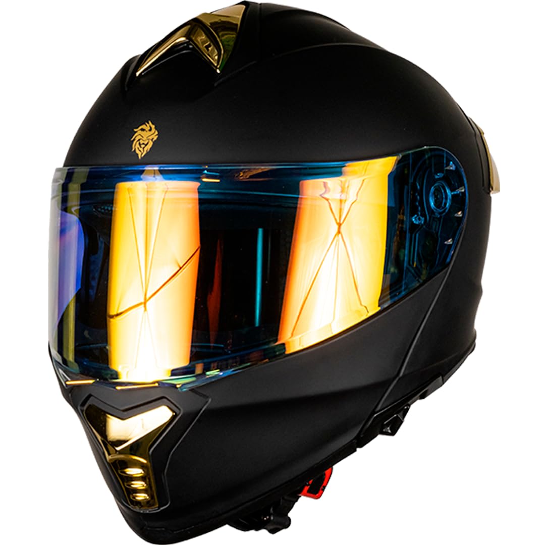 KOV Casco Thunder ABATIBLE Negro Dorado para Moto Mica Dorada Certificado Dot