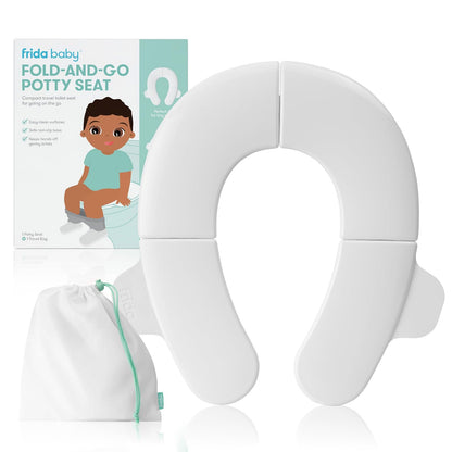 Frida - Asiento portátil plegable para inodoro para bebé, asiento plegable para orinal de viaje para niños pequeños, se adapta a inodoros redondos y ovalados, base antideslizante, asas, incluye bolsa