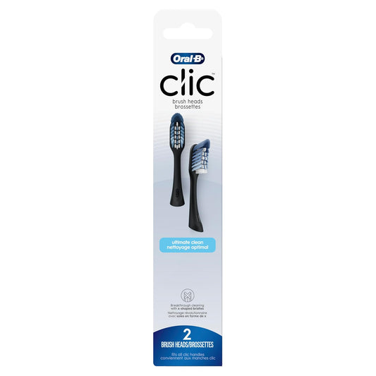 Oral-B Clic - Cabezales de repuesto para cepillo de dientes, color negro, 2 unidades