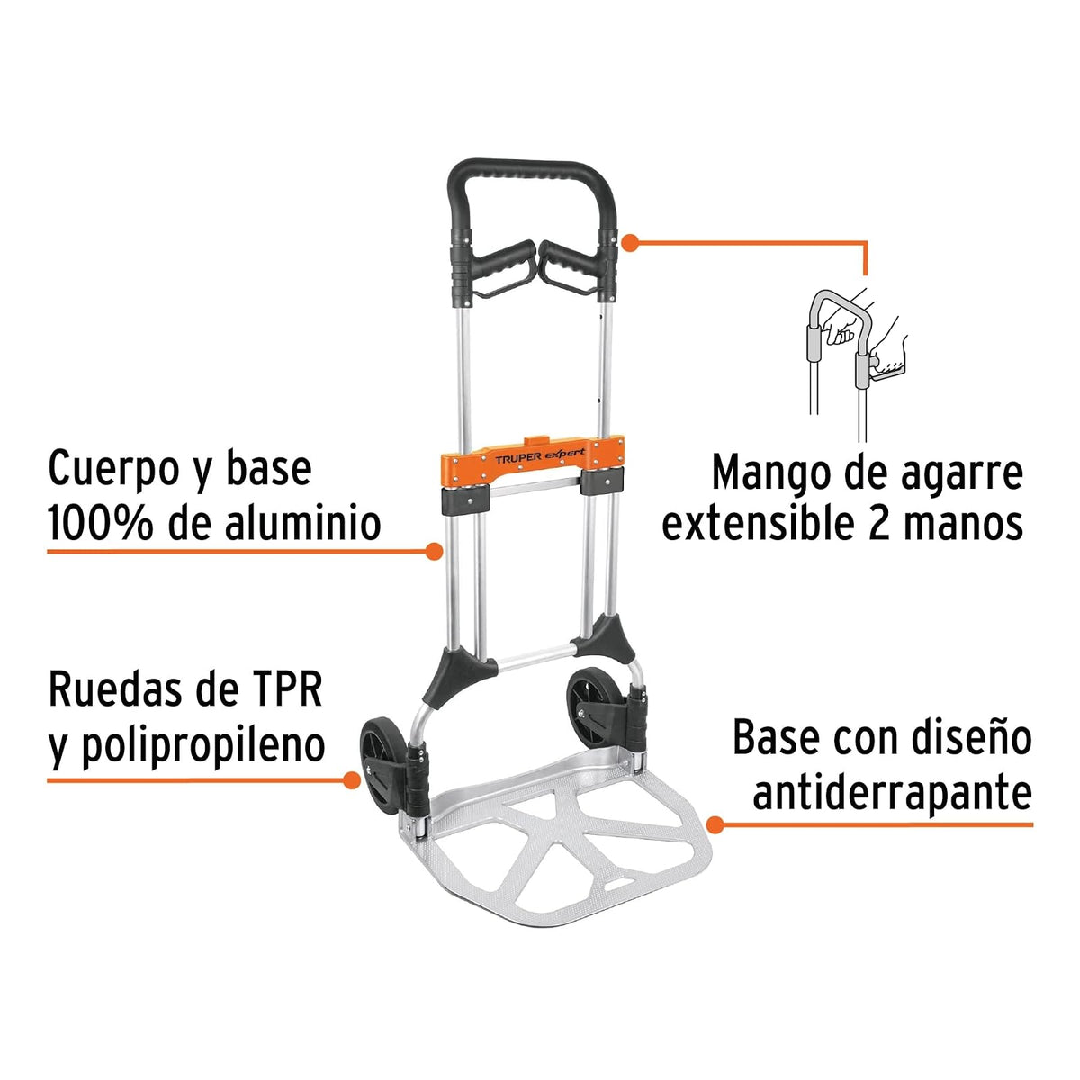 Truper Expert DIA-200AX Diablo de carga, plegable, 200 kg, aluminio, Truper Expert, color, pack of/paquete de 1