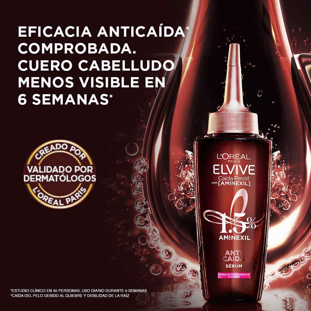 L'Oreal Paris Serum Capilar Caída Resist con Aminexil Elvive 102ml. Anti caida de cabello con tendencia a quebrarse, 10X menos cabello en el cepillo.
