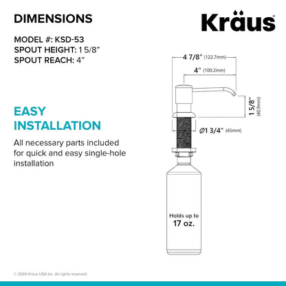 KRAUS Boden KSD-53SFS Dispensador de jabón y loción de cocina en acero inoxidable sin puntos