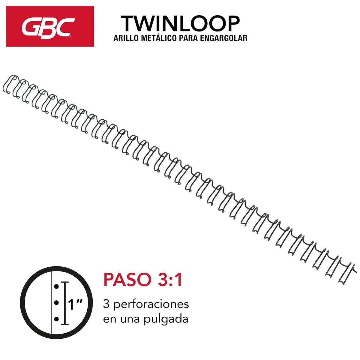 GBC Arillo Metálico Twin Loop 3:1-5/16" para Engargolar, Color Negro, Paquete con 100 Piezas. P7241