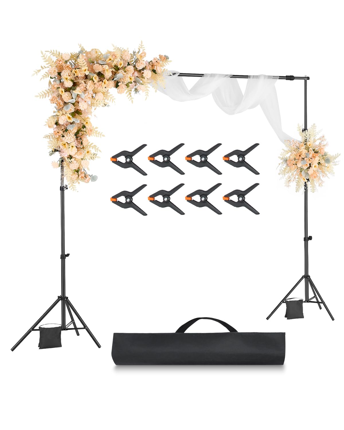 VEVOR Soporte de Fondo Ajustable para Tela de Fondo de hasta 213 x 300 cm, Soporte Portátil de Altura Ajustable de 139-306 cm con Varillas para Fotografía Familiar, Estudio de Fotografía, Negro