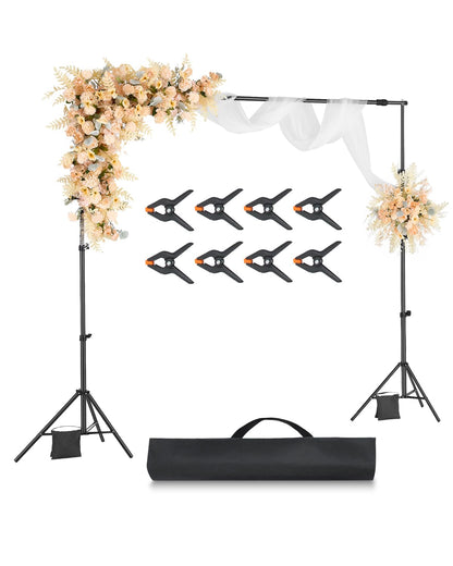 VEVOR Soporte de Fondo Ajustable para Tela de Fondo de hasta 213 x 300 cm, Soporte Portátil de Altura Ajustable de 139-306 cm con Varillas para Fotografía Familiar, Estudio de Fotografía, Negro