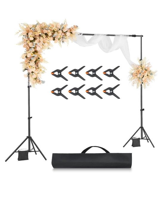 VEVOR Soporte de Fondo Ajustable para Tela de Fondo de hasta 213 x 300 cm, Soporte Portátil de Altura Ajustable de 139-306 cm con Varillas para Fotografía Familiar, Estudio de Fotografía, Negro