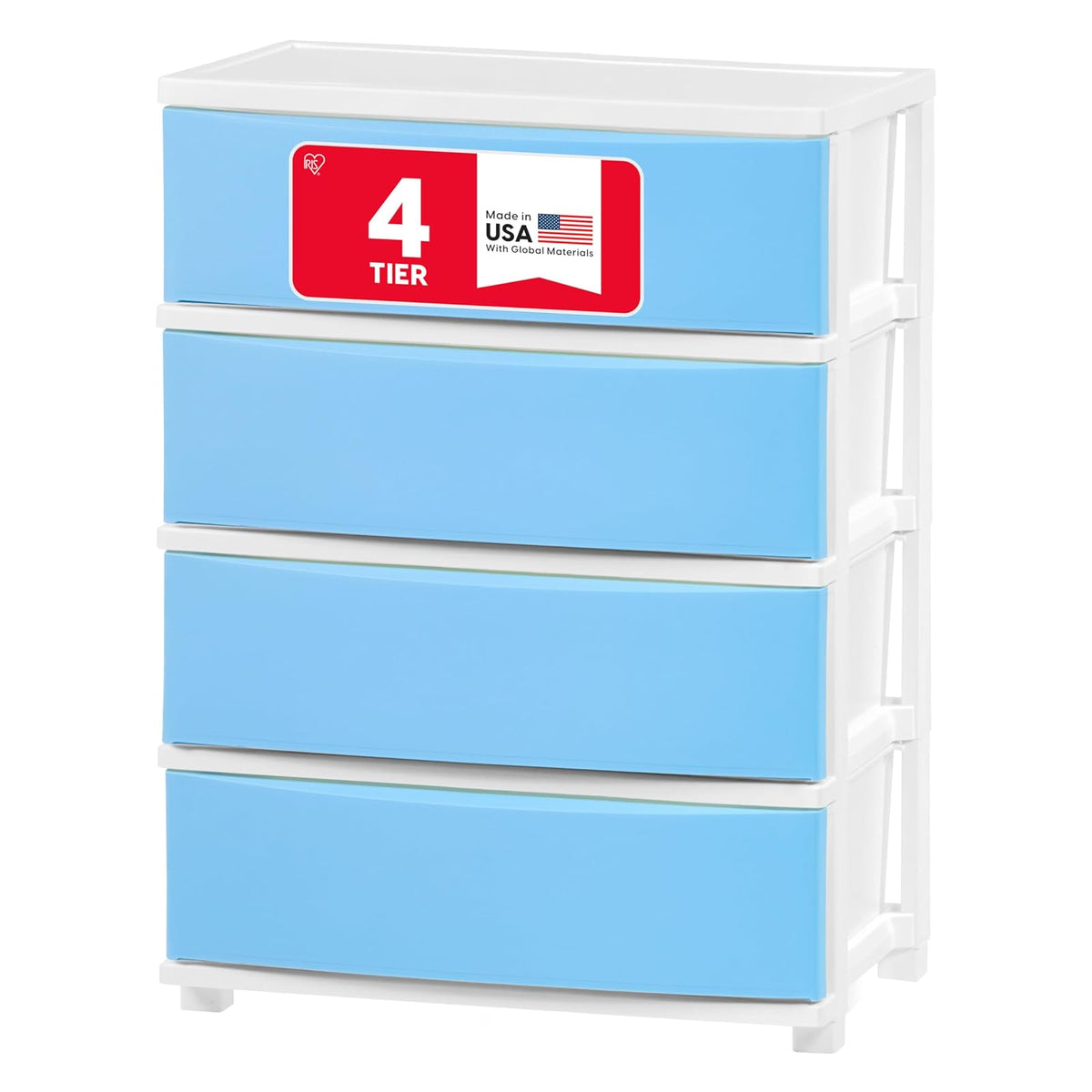IRIS USA Carrito Organizador de Cajones con Ruedas - Soft-Blue - 4 Cajones Amplios