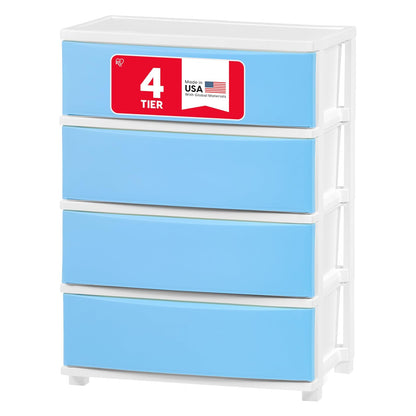 IRIS USA Carrito Organizador de Cajones con Ruedas - Soft-Blue - 4 Cajones Amplios