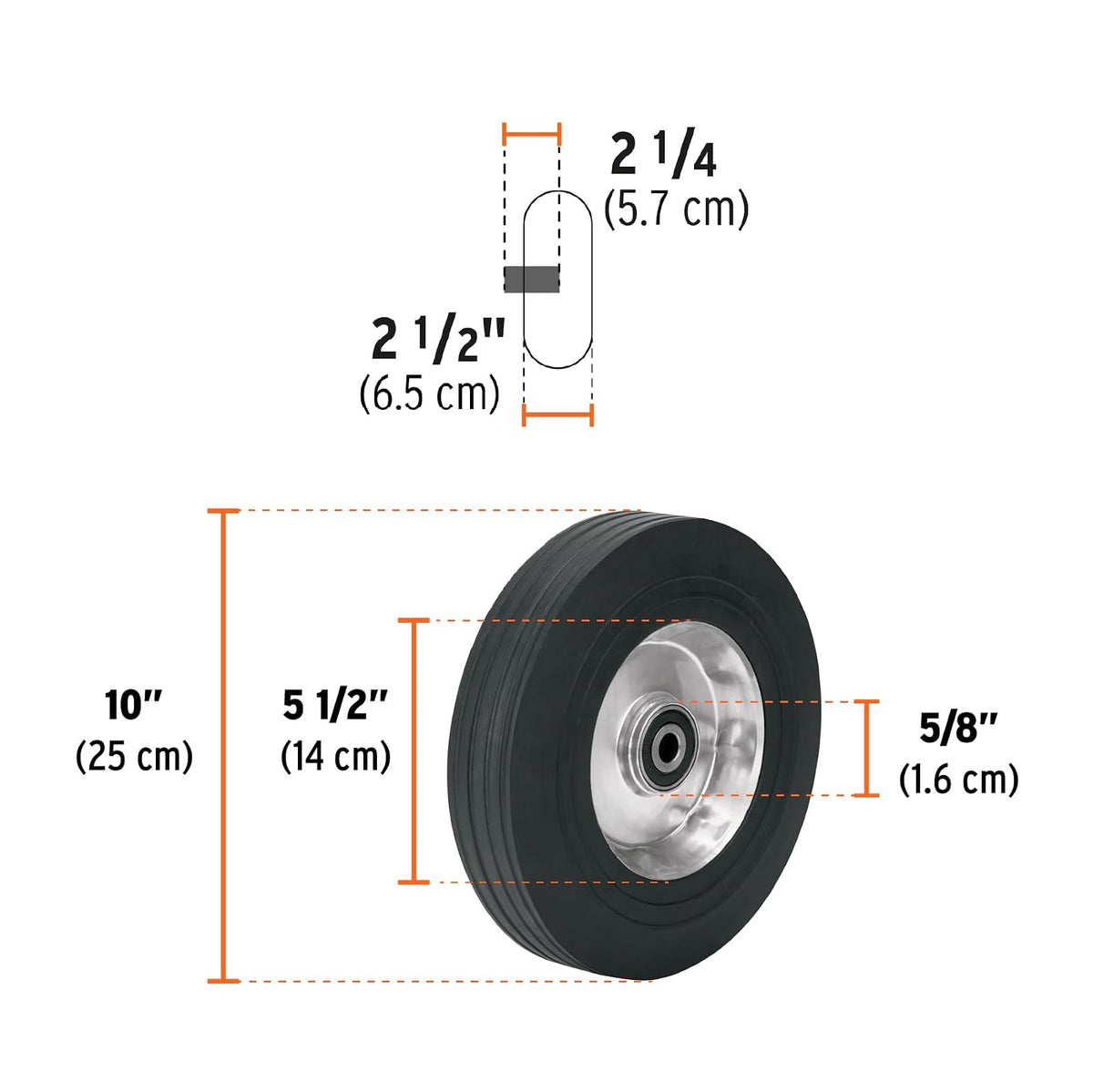 Truper LLH-10L Rueda de 10” hule solido eje lateral Truper, color, pack of/paquete de 1