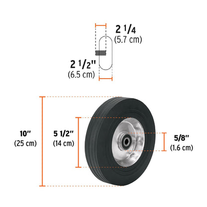 Truper LLH-10L Rueda de 10” hule solido eje lateral Truper, color, pack of/paquete de 1