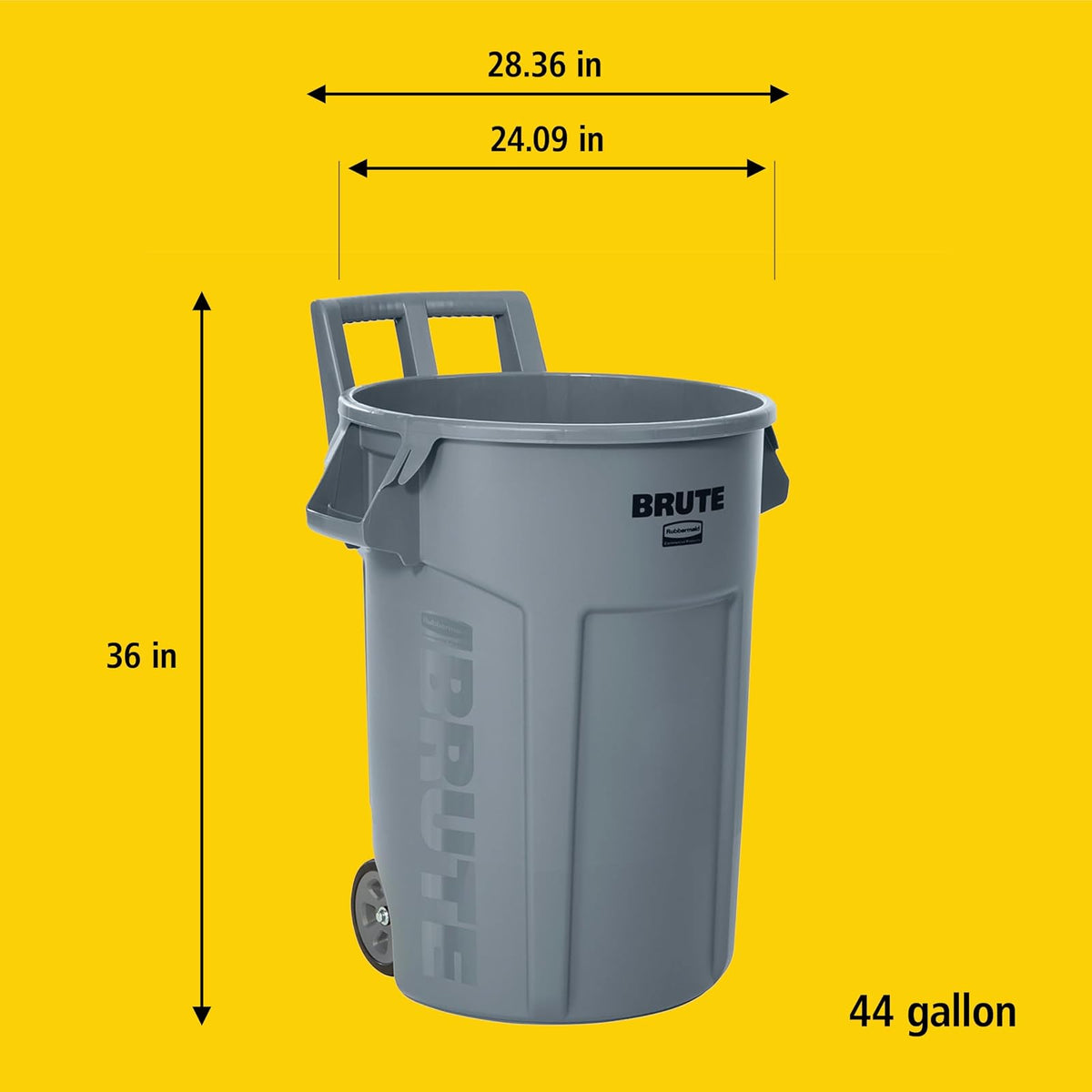 Rubbermaid Commercial Products BRUTE® – Contenedor para Recolección de Residuos con Ruedas y Manijas Ergonómicas, Bote que no se Decolora, Deforma ni Agrieta, Capacidad de 166 L, Gris 2131929