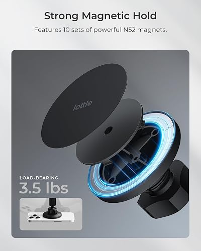 iOttie iTap 3 Soporte magnético para salpicadero y Parabrisas con Adaptador de Anillo magnético Compatible con teléfonos Inteligentes Qi2, MagSafe, iPhone y Android.