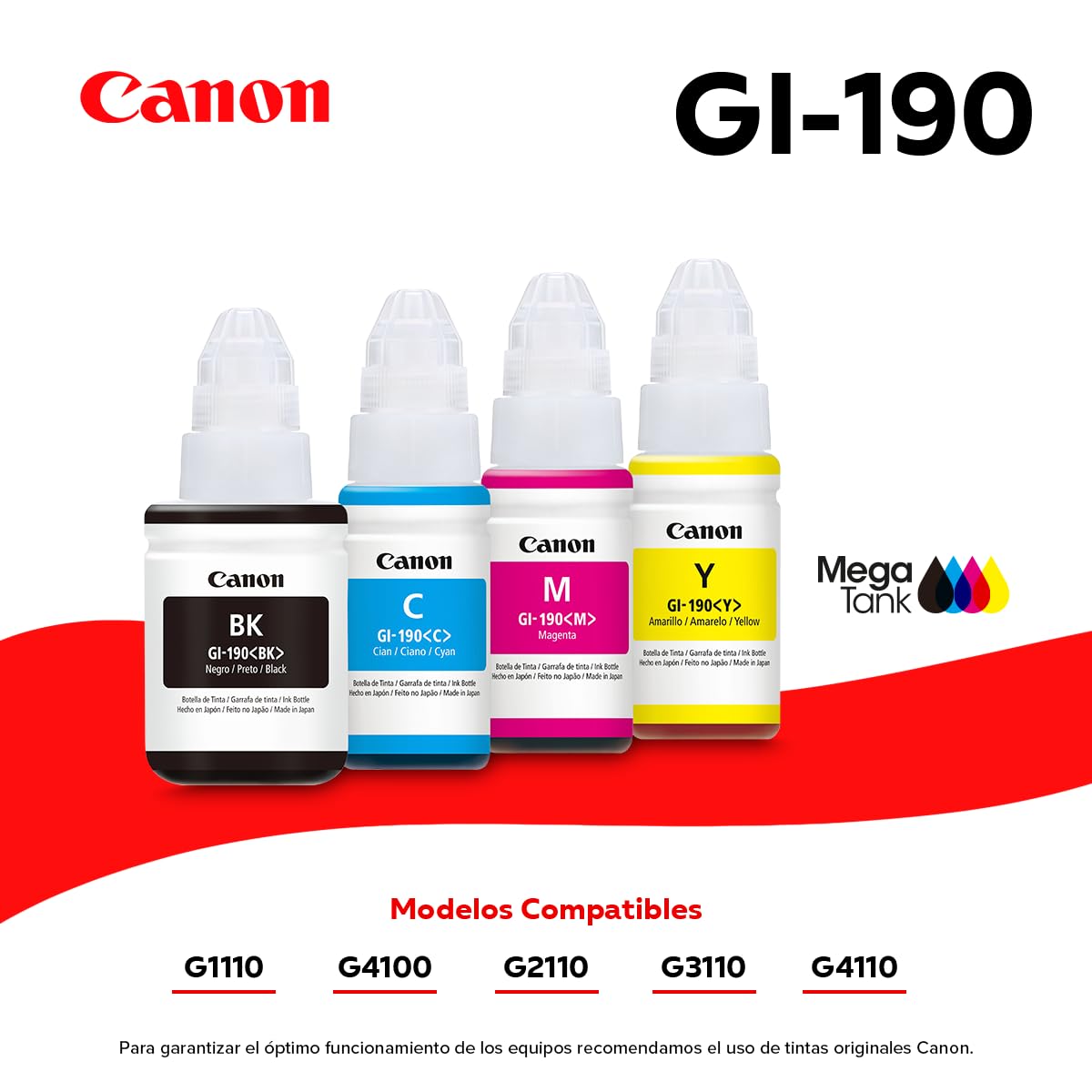 Canon Botella de Tinta GI-190 BK 135 ml G4110, G3110, G2110, G1110