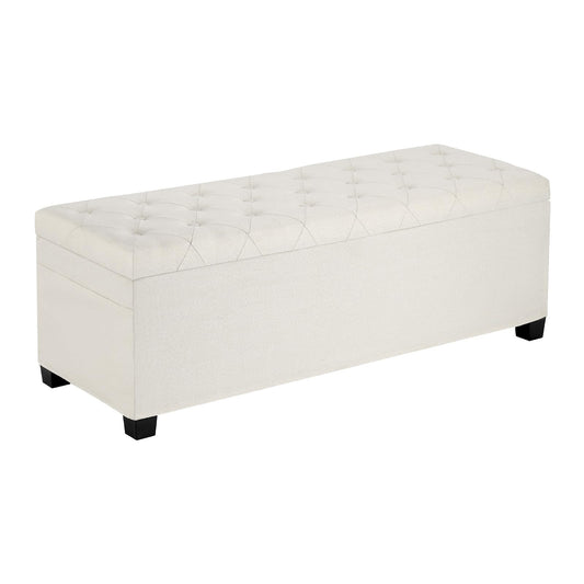 VEVOR Taburete de Almacenaje Rectangular, de Lino, Banco Tapizado Plegable con Estructura de Metal, Otomana para Salón o Dormitorio, 1100 x 400 x 400 mm, Color Beige. Capacidad de Carga 299,37 kg