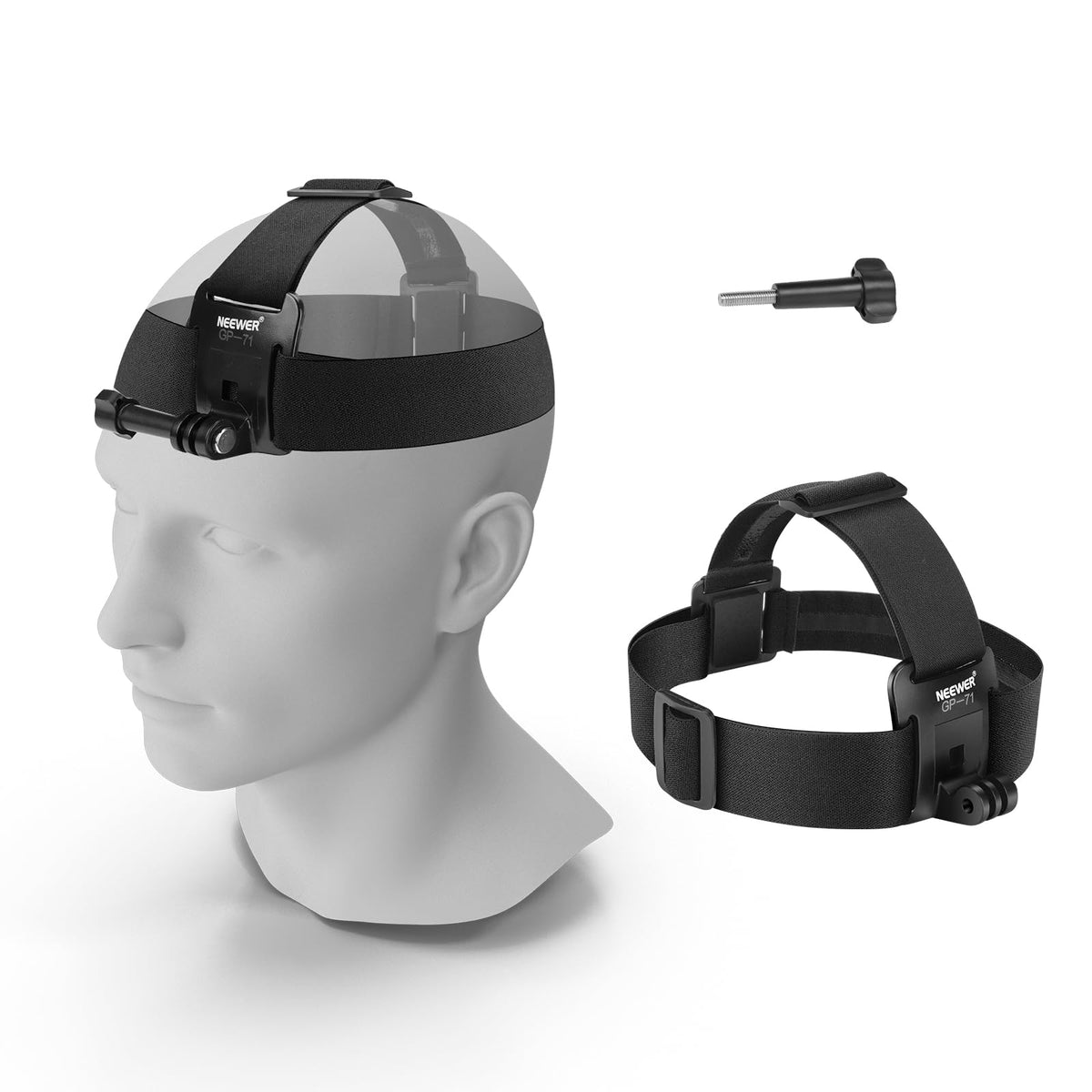NEEWER Soporte Cabeza Compatible con GoPro Insta360 Cámara Acción, GP-71 | Compatible con Hero 13 12 11 Black, Montaje Cabeza Ajustable, Accesorios Cámara Acción para Grabación POV Ciclismo Surf